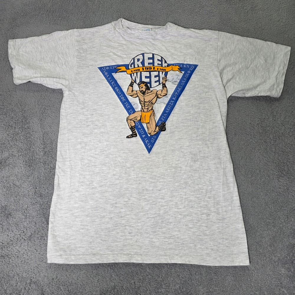 Alore Mens Large T-Shirt Gray Vintage 1991 UMR Greek Week Single Stitch IFC USA